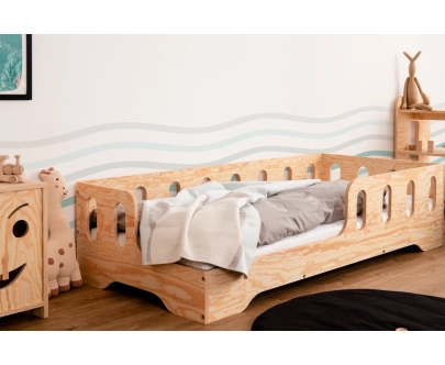 Einzelbett für Kinder mit Rausfallschutz und Lattenrost TILA 1 Montessori Holz