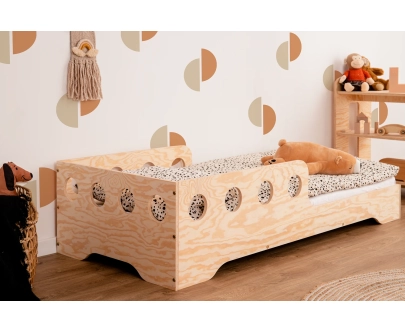 Einzelbett für Kinder mit Rausfallschutz und Lattenrost TILA 6C Montessori Holz