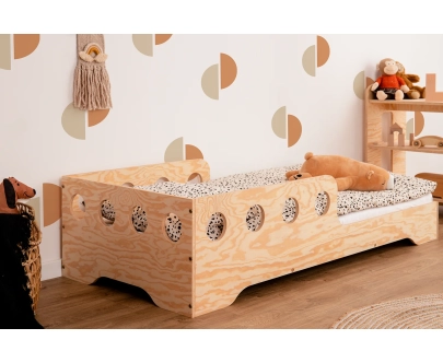 Einzelbett für Kinder mit Rausfallschutz und Lattenrost TILA 6C Montessori Holz
