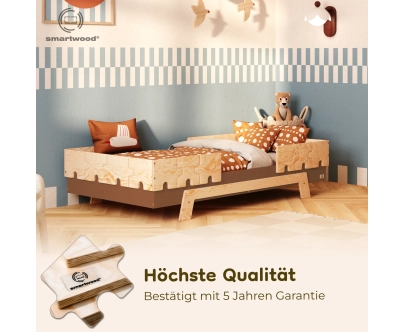 Einzelbett für Kinder mit Rausfallschutz und Lattenrost PUZZLE BR2 Montessori Holz