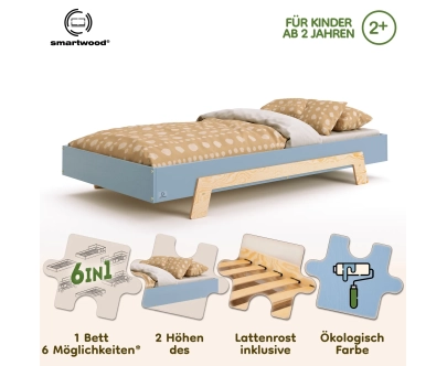 Einzelbett für Kinder mit Lattenrost PUZZLE Montessori Holz