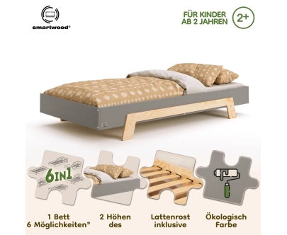 Einzelbett für Kinder mit Lattenrost PUZZLE Montessori Holz