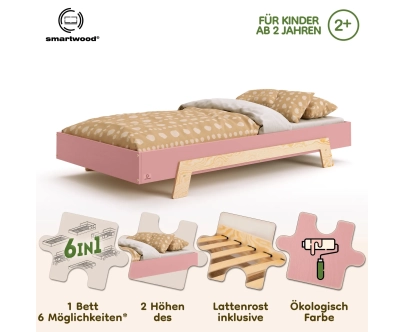 Einzelbett für Kinder mit Lattenrost PUZZLE Montessori Holz