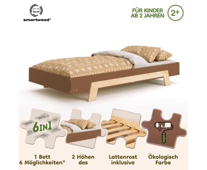Einzelbett für Kinder mit Lattenrost PUZZLE Montessori Holz