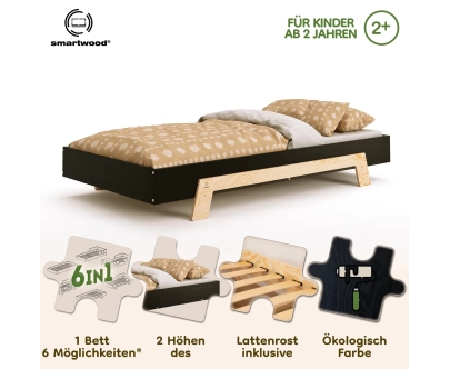 Einzelbett für Kinder mit Lattenrost PUZZLE Montessori Holz