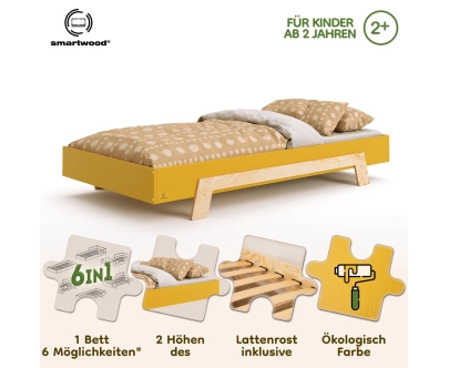 Einzelbett für Kinder mit Lattenrost PUZZLE Montessori Holz
