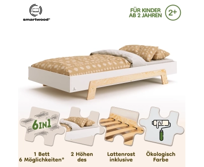 Einzelbett für Kinder mit Lattenrost PUZZLE Montessori Holz