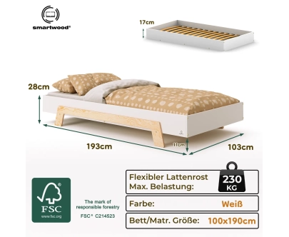 Einzelbett für Kinder mit Lattenrost PUZZLE Montessori Holz