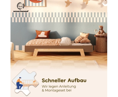 Einzelbett für Kinder mit Lattenrost PUZZLE Montessori Holz