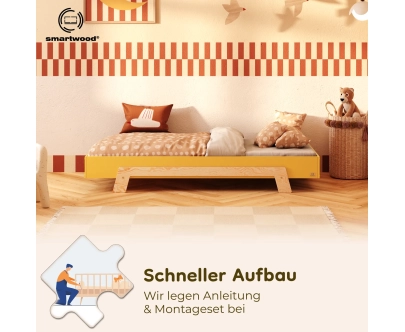 Einzelbett für Kinder mit Lattenrost PUZZLE Montessori Holz