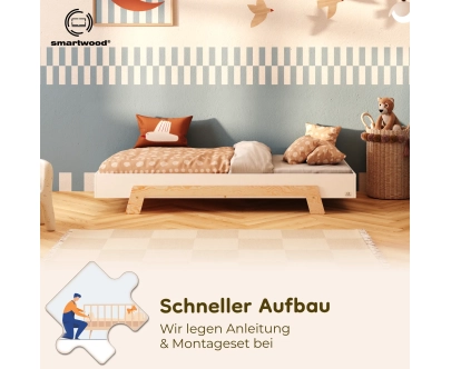 Einzelbett für Kinder mit Lattenrost PUZZLE Montessori Holz