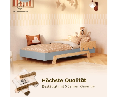 Einzelbett für Kinder mit Rausfallschutz und Lattenrost PUZZLE BR1 Montessori Holz