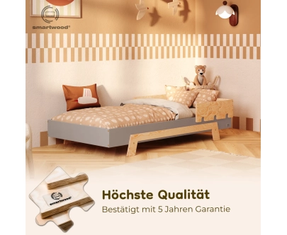 Einzelbett für Kinder mit Rausfallschutz und Lattenrost PUZZLE BR1 Montessori Holz