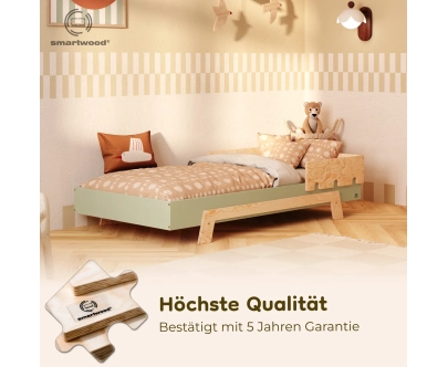 Einzelbett für Kinder mit Rausfallschutz und Lattenrost PUZZLE BR1 Montessori Holz
