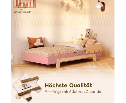 Einzelbett für Kinder mit Rausfallschutz und Lattenrost PUZZLE BR1 Montessori Holz