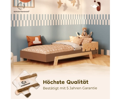 Einzelbett für Kinder mit Rausfallschutz und Lattenrost PUZZLE BR1 Montessori Holz