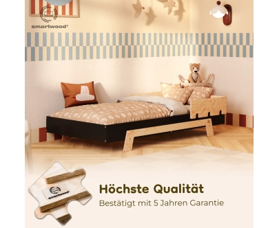 Einzelbett für Kinder mit Rausfallschutz und Lattenrost PUZZLE BR1 Montessori Holz