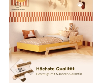 Einzelbett für Kinder mit Rausfallschutz und Lattenrost PUZZLE BR1 Montessori Holz