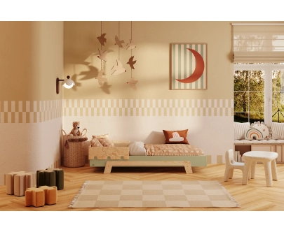 Einzelbett für Kinder mit Rausfallschutz und Lattenrost PUZZLE BR1 Montessori Holz