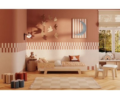 Einzelbett für Kinder mit Rausfallschutz und Lattenrost PUZZLE BR1 Montessori Holz