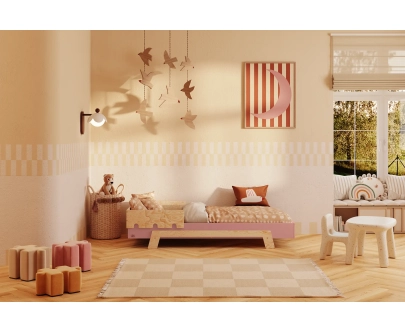 Einzelbett für Kinder mit Rausfallschutz und Lattenrost PUZZLE BR1 Montessori Holz