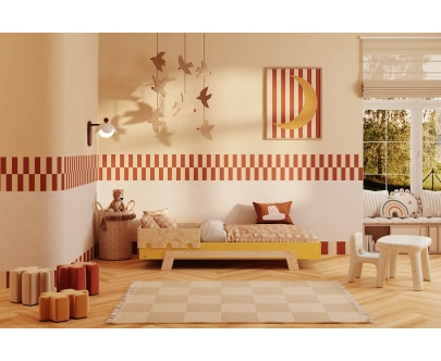 Einzelbett für Kinder mit Rausfallschutz und Lattenrost PUZZLE BR1 Montessori Holz