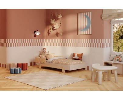 Einzelbett für Kinder mit Rausfallschutz und Lattenrost PUZZLE BR1 Montessori Holz