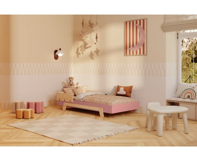 Einzelbett für Kinder mit Rausfallschutz und Lattenrost PUZZLE BR1 Montessori Holz