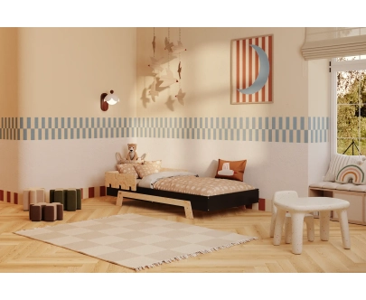 Einzelbett für Kinder mit Rausfallschutz und Lattenrost PUZZLE BR1 Montessori Holz