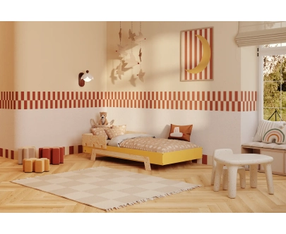 Einzelbett für Kinder mit Rausfallschutz und Lattenrost PUZZLE BR1 Montessori Holz