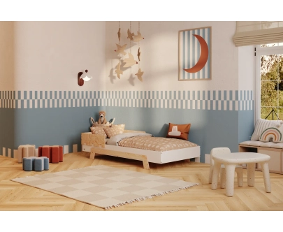 Einzelbett für Kinder mit Rausfallschutz und Lattenrost PUZZLE BR1 Montessori Holz