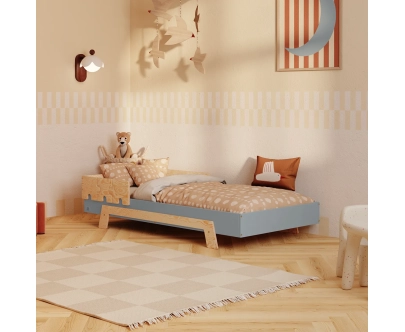 Einzelbett für Kinder mit Rausfallschutz und Lattenrost PUZZLE BR1 Montessori Holz