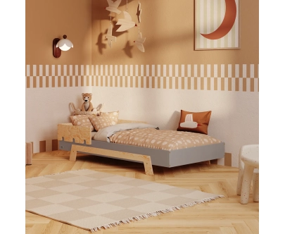 Einzelbett für Kinder mit Rausfallschutz und Lattenrost PUZZLE BR1 Montessori Holz