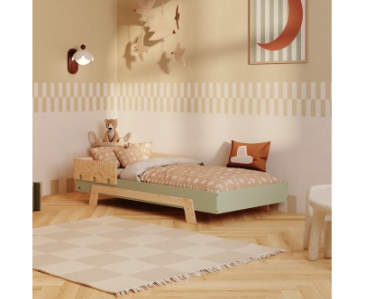 Einzelbett für Kinder mit Rausfallschutz und Lattenrost PUZZLE BR1 Montessori Holz