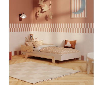 Einzelbett für Kinder mit Rausfallschutz und Lattenrost PUZZLE BR1 Montessori Holz