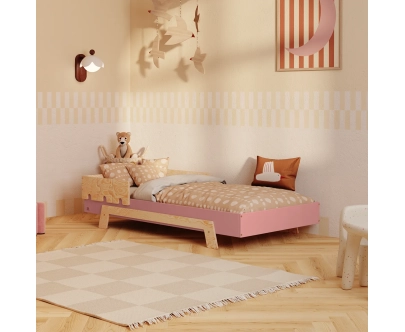 Einzelbett für Kinder mit Rausfallschutz und Lattenrost PUZZLE BR1 Montessori Holz