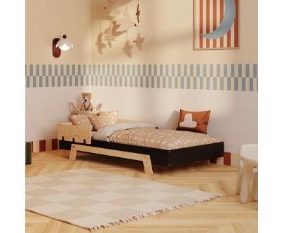 Einzelbett für Kinder mit Rausfallschutz und Lattenrost PUZZLE BR1 Montessori Holz