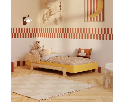 Einzelbett für Kinder mit Rausfallschutz und Lattenrost PUZZLE BR1 Montessori Holz