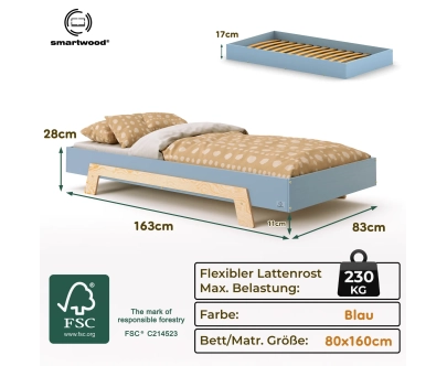 Einzelbett für Kinder mit Lattenrost PUZZLE Montessori Holz