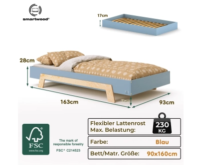 Einzelbett für Kinder mit Lattenrost PUZZLE Montessori Holz