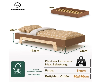 Einzelbett für Kinder mit Lattenrost PUZZLE Montessori Holz