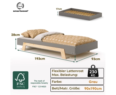 Einzelbett für Kinder mit Lattenrost PUZZLE Montessori Holz