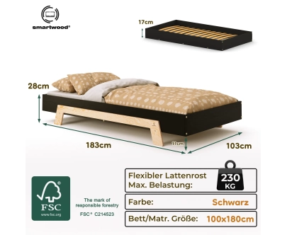 Einzelbett für Kinder mit Lattenrost PUZZLE Montessori Holz