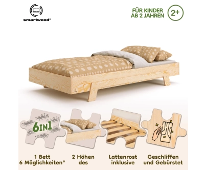 Einzelbett für Kinder mit Lattenrost PUZZLE Montessori Holz