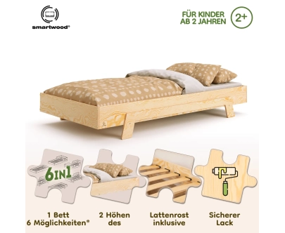Einzelbett für Kinder mit Lattenrost PUZZLE Montessori Holz
