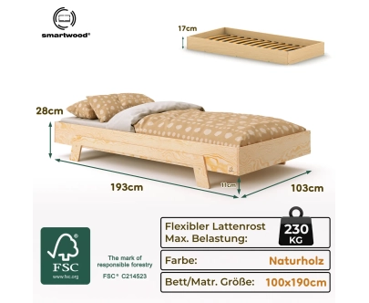 Einzelbett für Kinder mit Lattenrost PUZZLE Montessori Holz