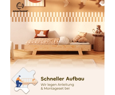 Einzelbett für Kinder mit Lattenrost PUZZLE Montessori Holz