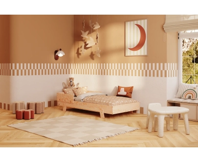 Einzelbett für Kinder mit Rausfallschutz und Lattenrost PUZZLE BR1 Montessori Holz