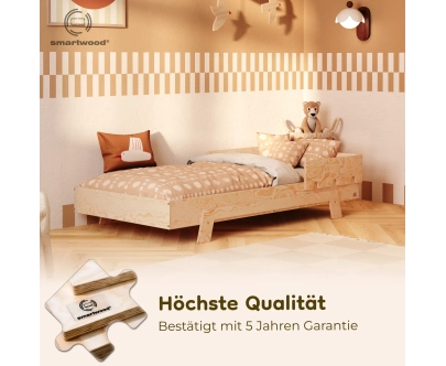 Einzelbett für Kinder mit Rausfallschutz und Lattenrost PUZZLE BR1 Montessori Holz