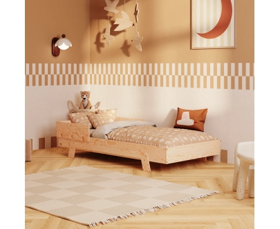 Einzelbett für Kinder mit Rausfallschutz und Lattenrost PUZZLE BR1 Montessori Holz